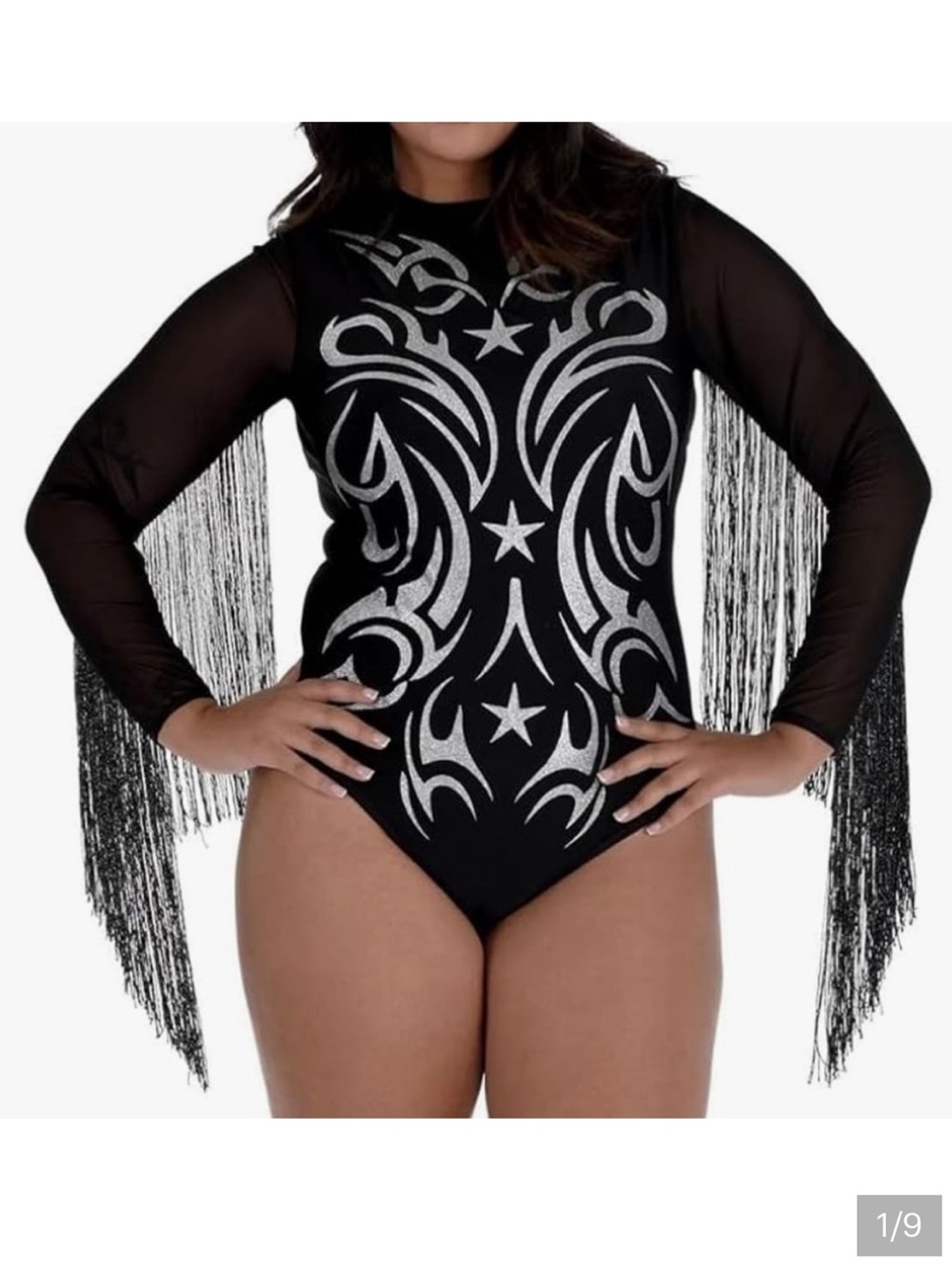 Cowgirl Glam Black silver Bodysuit NEW with Fringe plus size costume 18-20 2X